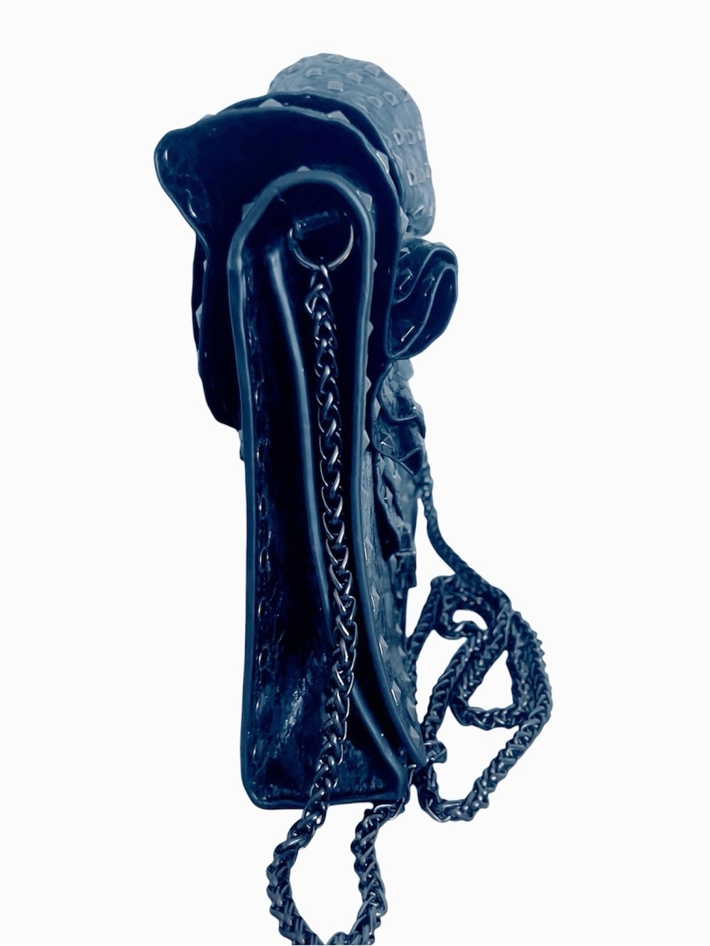 INZI Patent Leather Studded Ruffle Bow Chain Strap Crossbody Shoulder Bag Black - Picture 7 of 14